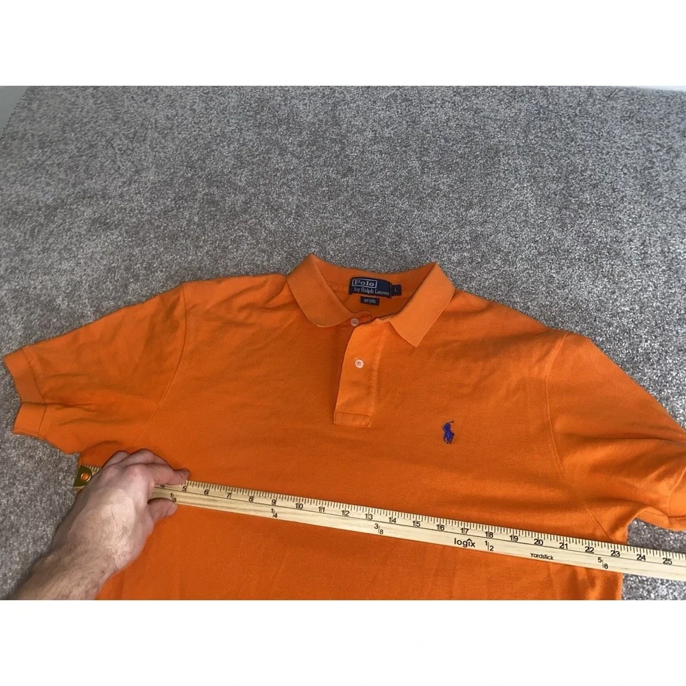 Polo Ralph Lauren Orange‎ Polo Shirt Mens Large Blue Pony Cotton Preppy Work
